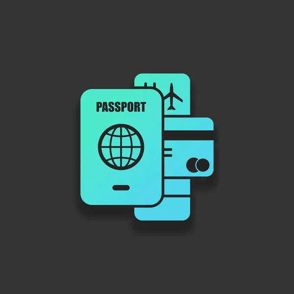 Pasaporte Billete Tarjeta Crédito Concepto Viaje Aéreo Concepto Logotipo Colorido — Vector de stock
