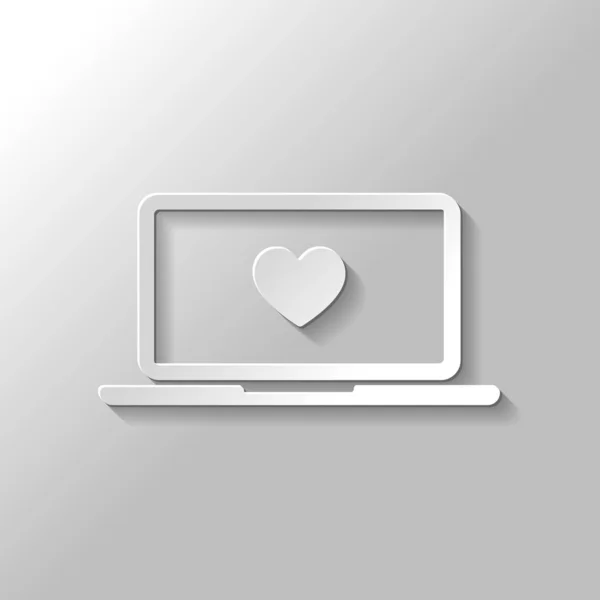 Ноутбук Ноутбук Сердцем Экране Простая Иконка Бумажный Стиль Тенью Сером — стоковый вектор