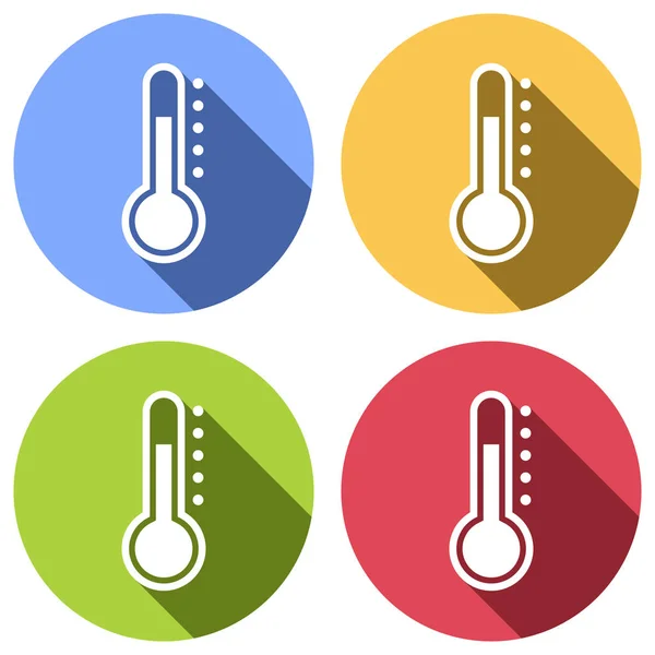 Icône Thermomètre Simple Ensemble Icônes Blanches Avec Une Longue Ombre — Image vectorielle