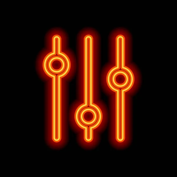 Inställningen Enkel Ikon Orange Neon Stil Svart Bakgrund Ljus Ikonen — Stock vektor