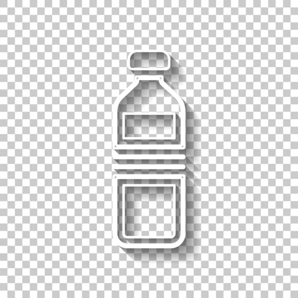 Flaska Vatten Enkel Ikon Vit Kontur Skylt Med Skugga Transparent — Stock vektor