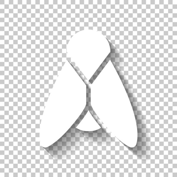 Силуэт мухи. Насекомое, символ природы. Белый значок с тенью на прозрачном фоне
