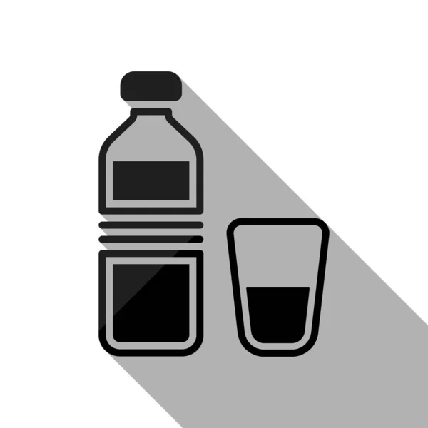 Fles Water Glazen Beker Eenvoudige Pictogram Zwarte Object Met Lange — Stockvector