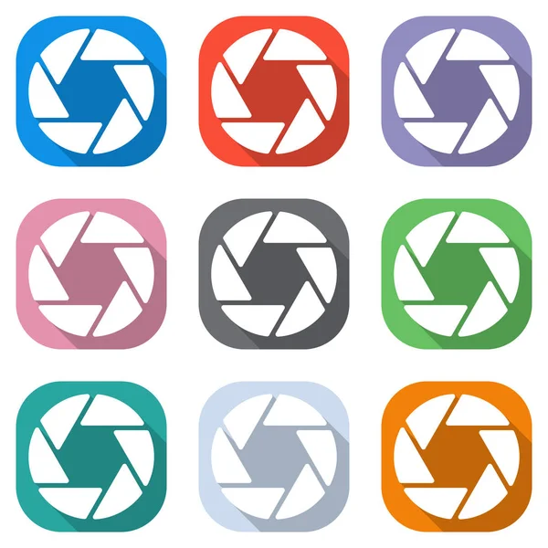 Kamera objektif. basit siluet. Beyaz simgeleri uygulamalar için renkli kareler olarak ayarlayın. Sorunsuz imkanı ve desen poster için