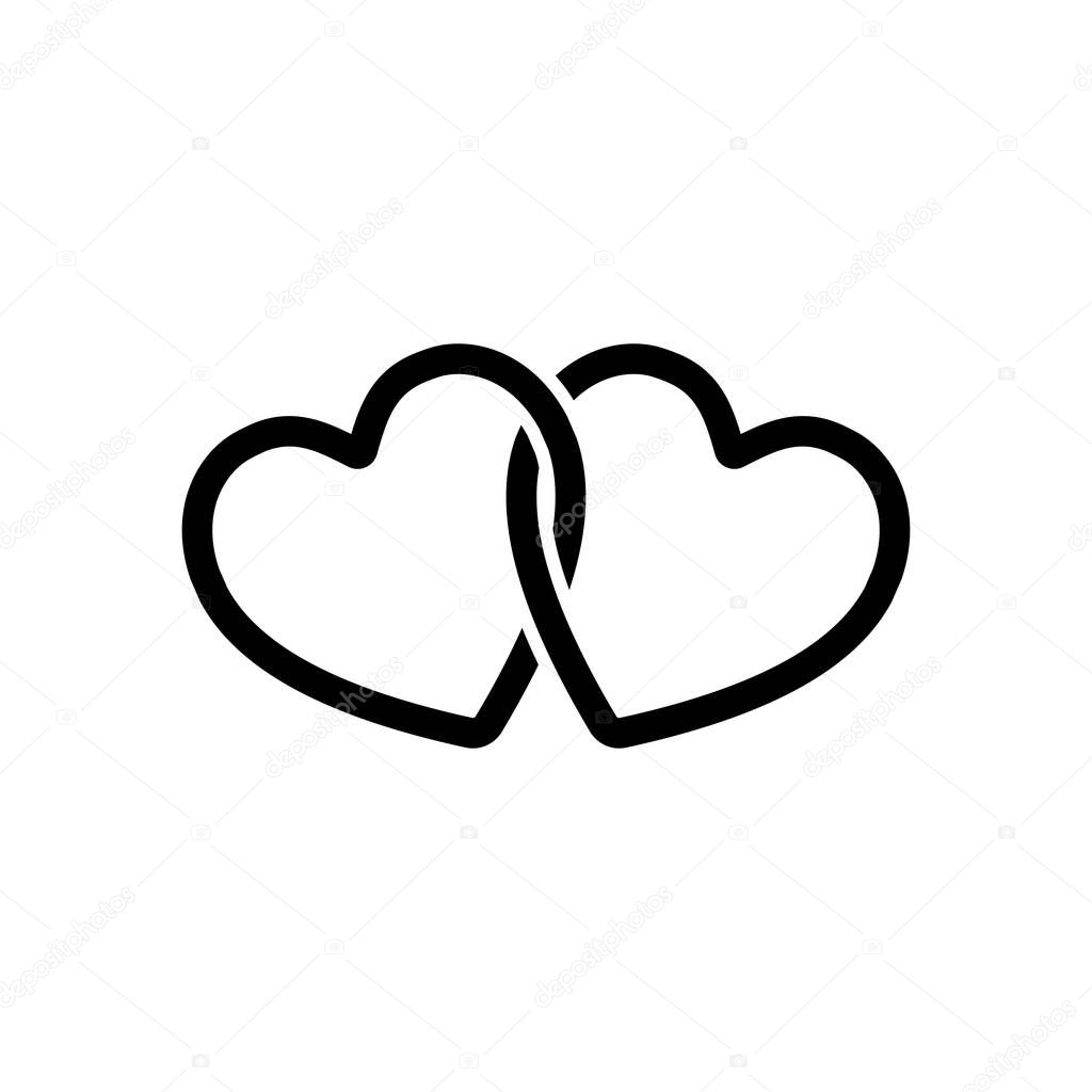 linked hearts icon. Black icon on white background
