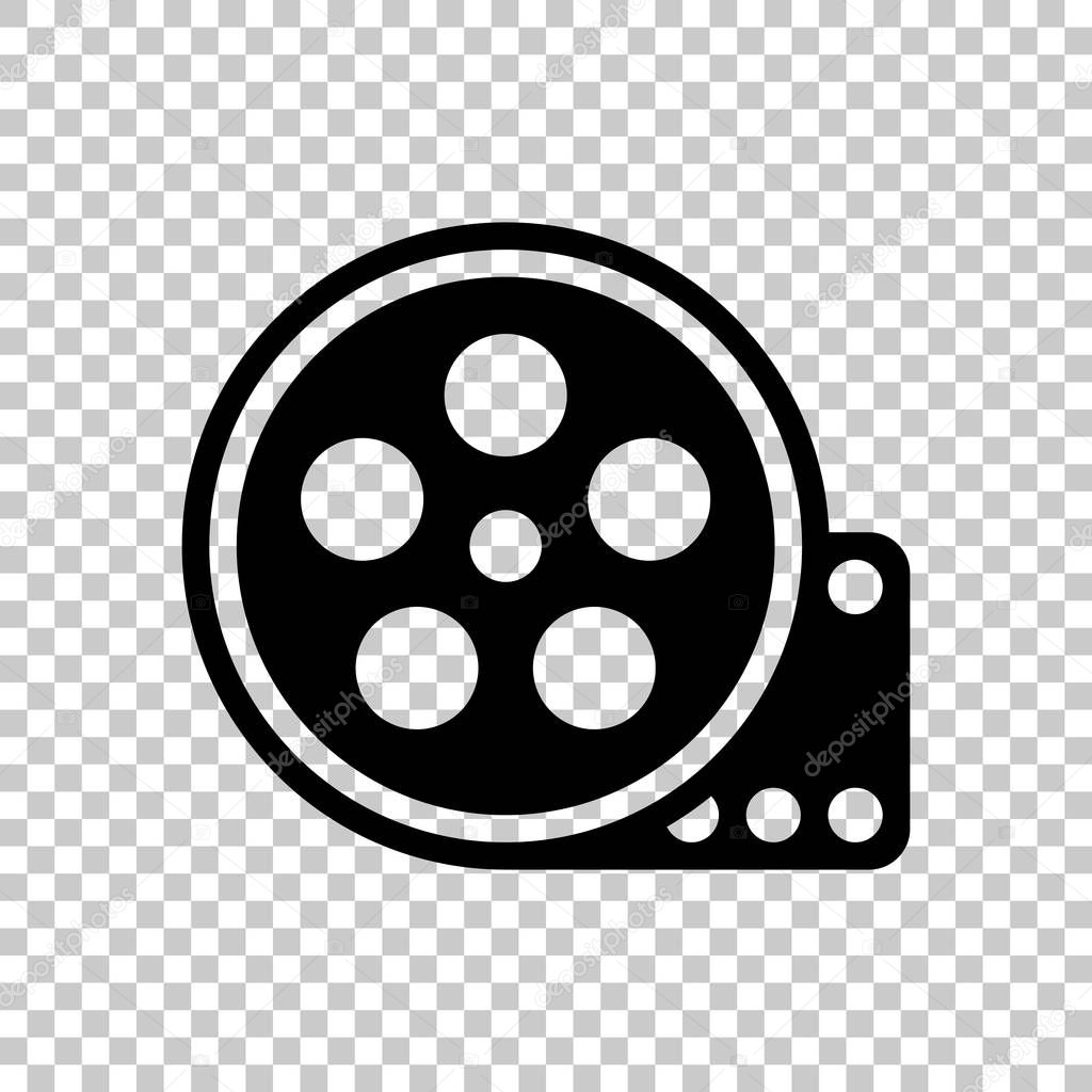 Film roll, old movie strip icon, cinema logo. Black symbol on transparent background