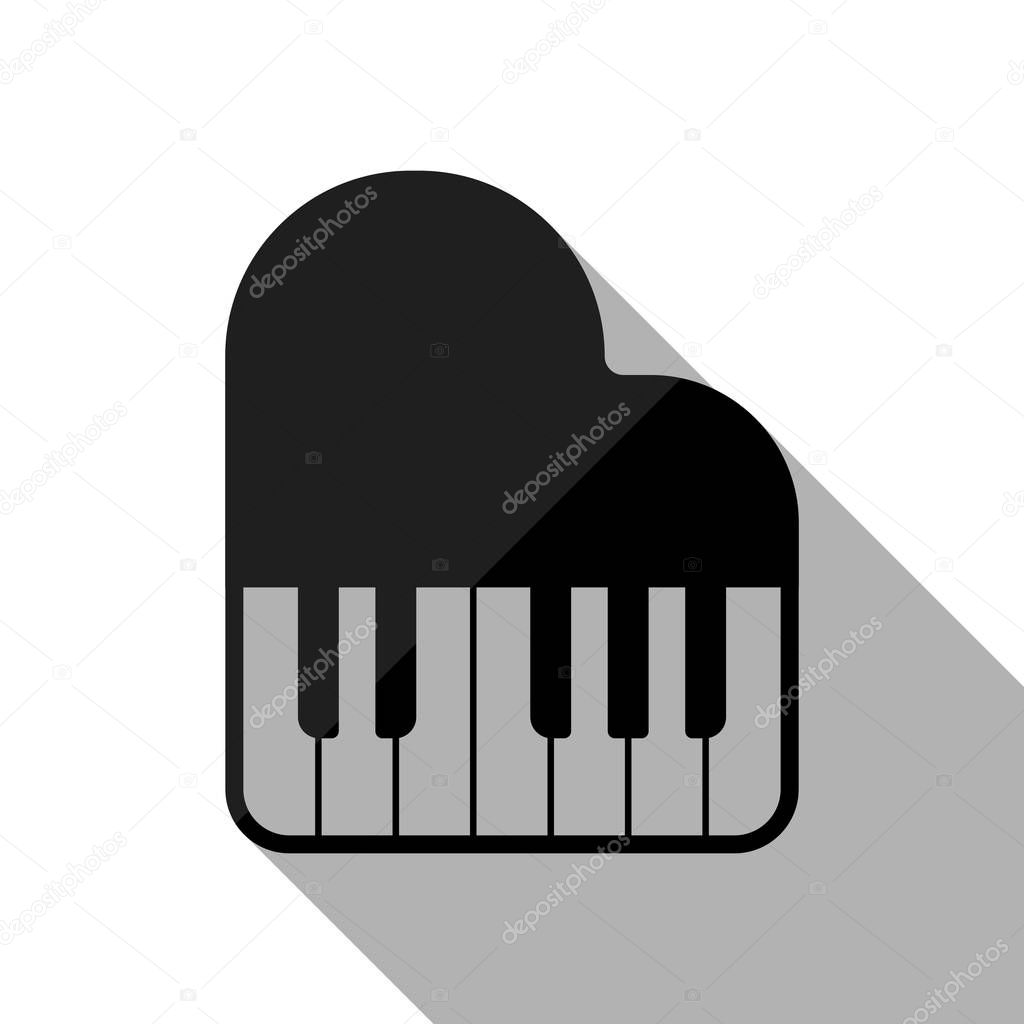 Grand piano icon. Black object with long shadow on white background