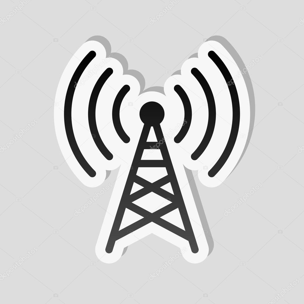 Radio tower icon. Linear style. Sticker style with white border and simple shadow on gray background