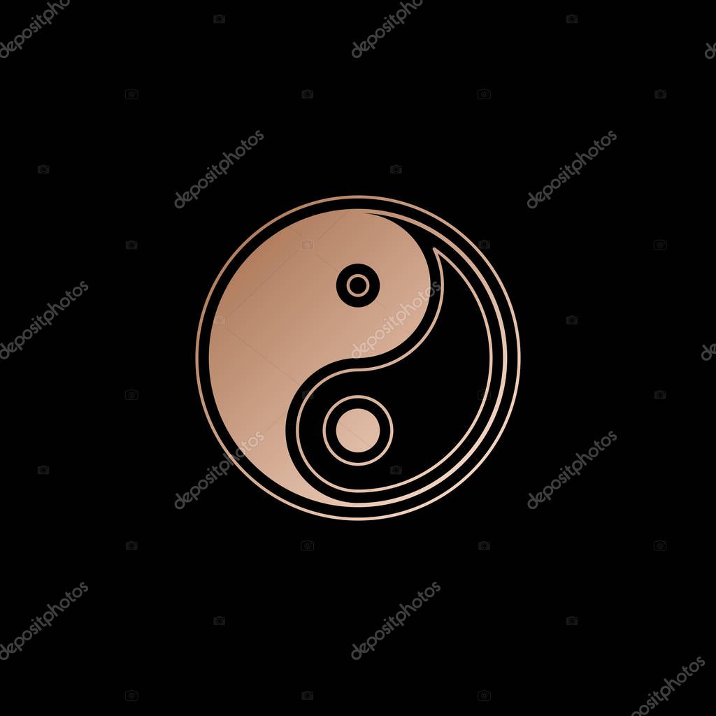 Yin yan symbol. Red gold style on black background