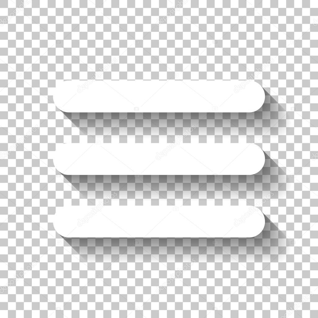 Hamburger menu. Web icon. White icon with shadow on transparent background