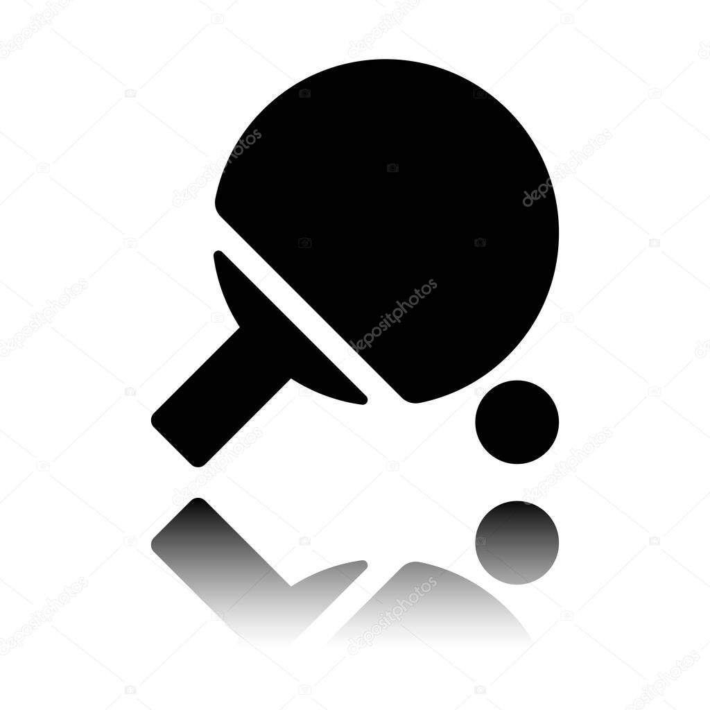 Ping pong icon. Black icon with mirror reflection on white background