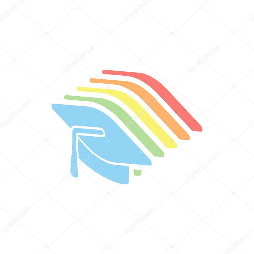 Graduation cap. Education icon. Stack of colorful isometric icons on white background