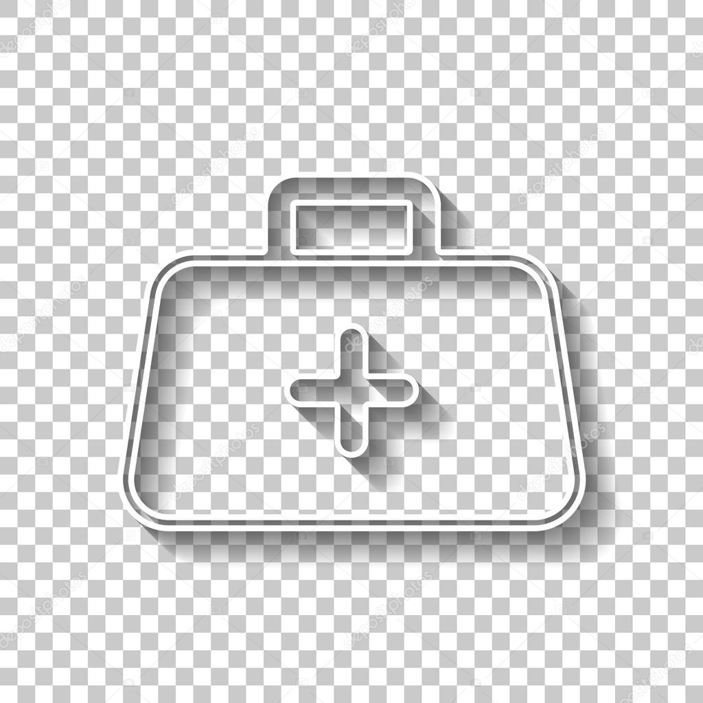 first-aid kit, outline symbol. White outline sign with shadow on transparent background