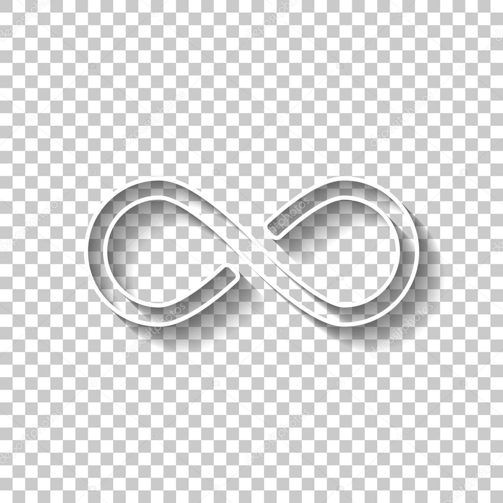 infinity symbol, simple icon. White outline sign with shadow on transparent background