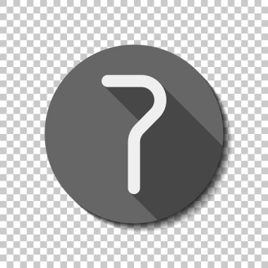 Sayı yedi, sayısal, basit mektup. Saydam arka plan üzerinde bir dairede uzun gölge beyaz düz simgesi. Rozet veya etiket stili