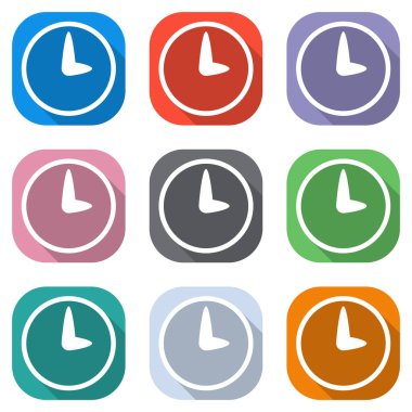 Basit simge saatin. Beyaz simgeleri uygulamalar için renkli kareler olarak ayarlayın. Sorunsuz imkanı ve desen poster için