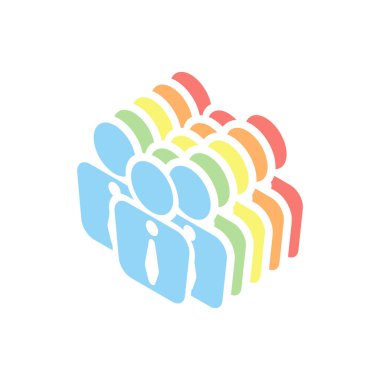 Office insanlar, takım. Beyaz arka plan üzerinde renkli izometrik simgeler yığını