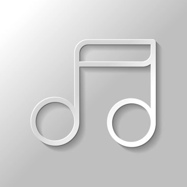 Basit müzik notu. Doğrusal simgesi, ince anahat. Kağıt tarzı ile gölge gri arka plan üzerinde