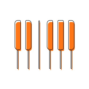 Piyano klavye simgesini. Yatay görünüm. İzole simge siyah ince dağılımı ve farklı katmanlarda doldurma taşındı turuncu oluşan. Beyaz arka plan