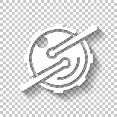 Müzik uygulama için logo davul sopaları ve kamera ile. Basit simgesi. Gölge şeffaf arka plan üzerinde beyaz simgesi