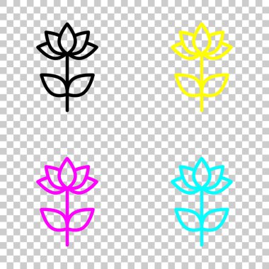 Basit çiçek sembolü. Doğrusal simgesi. Cmyk simgeleri şeffaf arka plan üzerinde renkli dizi