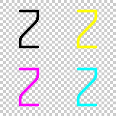 Sayı 2, rakamı, iki. Cmyk simgeleri şeffaf arka plan üzerinde renkli dizi