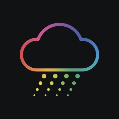 Kar ve bulut. Doğrusal, ince anahat. Gökkuşağı rengi ve koyu arka plan