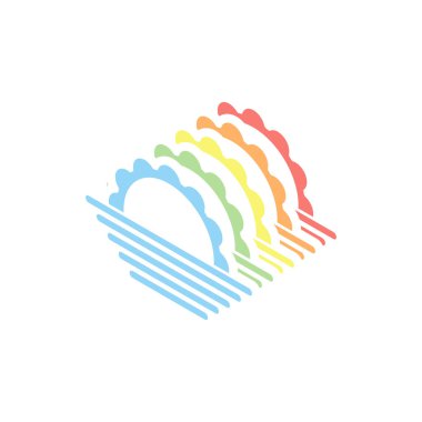 Güneş doğuyor. basit hava simgesi. Beyaz arka plan üzerinde renkli izometrik simgeler yığını