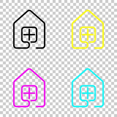 pencere simgesi olan ev. çizgi stili. Cmyk simgeleri şeffaf arka plan üzerinde renkli dizi