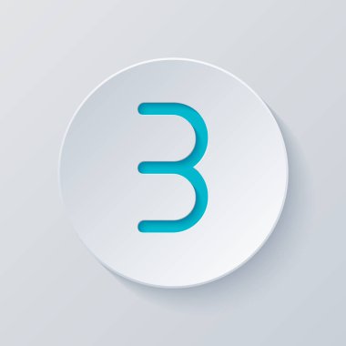 Numara üç, sayısal, basit mektup. Gri ve mavi katmanları ile daire kes. Kağıt tarzı