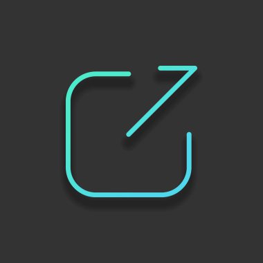 Paylaşımı, oturum kapatma veya karşıya yükleme. Çapraz ok Meydanı dışarı. Renkli logo kavramı koyu arka plan üzerinde yumuşak gölge ile. Masmavi okyanus rengini simgesi