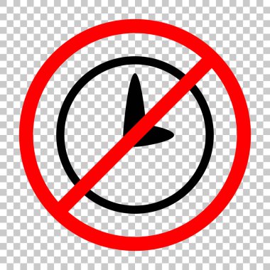 Basit simge saatin. Siyah kırmızı uyarı işareti şeffaf arka plan ile nesnesinde izin yok