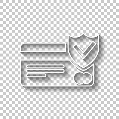 kredi kartı koruma simgesi. Gölge şeffaf arka plan üzerinde beyaz anahat işaretiyle