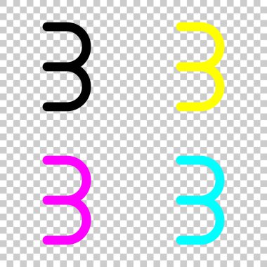 Numara üç, sayısal, basit mektup. Cmyk simgeleri şeffaf arka plan üzerinde renkli dizi
