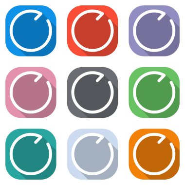 Basit oklar, güncelleştirmek, yeniden, saat yönünde. Gezinti simgesi. Basit ok, geriye doğru. Gezinti simgesi. Doğrusal sembolü ile ince bir çizgi. Bir çizgi stili. Beyaz simgeleri uygulamalar için renkli kareler olarak ayarlayın. Sorunsuz imkanı ve desen poster için