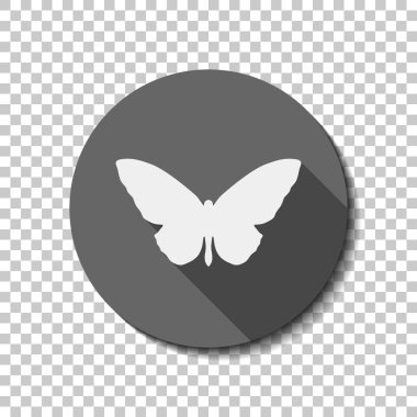 kelebek simgesi. Saydam arka plan üzerinde bir dairede uzun gölge beyaz düz simgesi