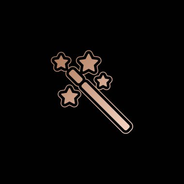 yıldız ile sihirli değnek. basit siluet. Siyah zemin üzerine kırmızı altın tarzı