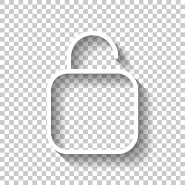 Basit kilidini. Doğrusal, ince anahat. Gölge şeffaf arka plan üzerinde beyaz simgesi