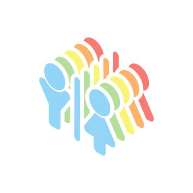 WC simgesi. Erkek ve kadın işareti. Beyaz arka plan üzerinde renkli izometrik simgeler yığını