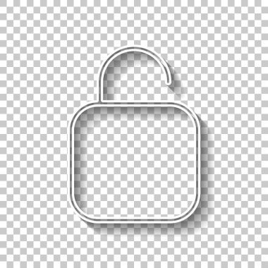 Basit kilidini. Doğrusal, ince anahat. Gölge şeffaf arka plan üzerinde beyaz anahat işaretiyle