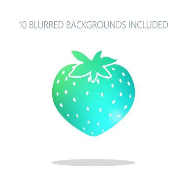 çilek simgesi. Basit gölge beyaz renkli logo kavramı. dahil 10 farklı bulanık arka planlar