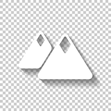 Dağlar simgesi. Basit sembol. Gölge şeffaf arka plan üzerinde beyaz simgesi