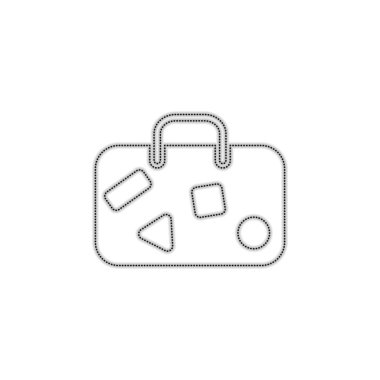 seyahat çantası, Bagaj, dava. Noktalı anahat siluet gölge beyaz arka plan üzerinde