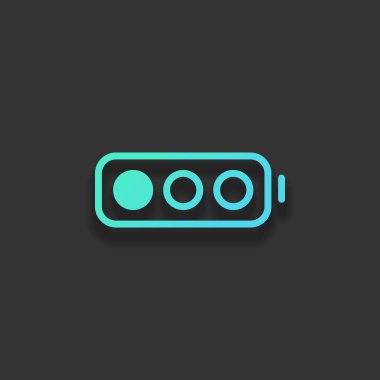 Basit pil, düşük düzeyde. Renkli logo kavramı koyu arka plan üzerinde yumuşak gölge ile. Masmavi okyanus rengini simgesi