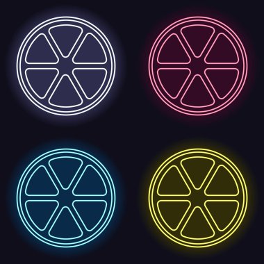 limon dilimi simgesi. Moda neon işareti kümesi. Koyu arka plan üzerinde casino tarzı. Seamless modeli