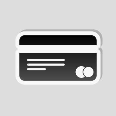 Plastik kredi kartı simgesi. Etiket tarzı ile beyaz ve gri arka plan üzerinde basit gölge