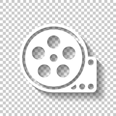 Filmi oynatın, eski film şeridi simgesi, sinema logo. Gölge şeffaf arka plan üzerinde beyaz simgesi