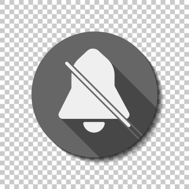 sessiz bell. basit simgesi. Saydam arka plan üzerinde bir dairede uzun gölge beyaz düz simgesi