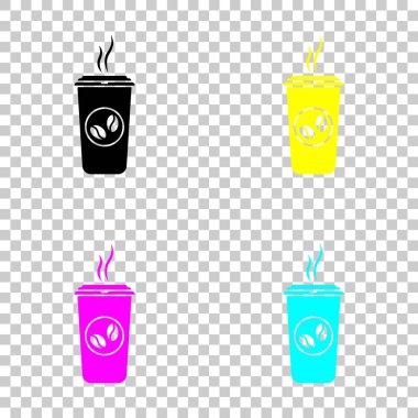 bir fincan sıcak kahve simgesi. Cmyk simgeleri şeffaf arka plan üzerinde renkli dizi