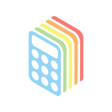 basit hesap makinesi simge. Beyaz arka plan üzerinde renkli izometrik simgeler yığını